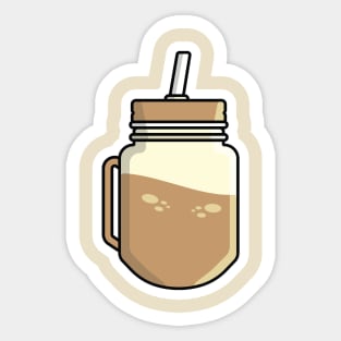 Chocolate Juice in Jar Mug with Drinking Straw Sticker vector illustration. Food and drink object icon concept. Healthy fitness sweet organic summer shake sticker design logo. Sticker